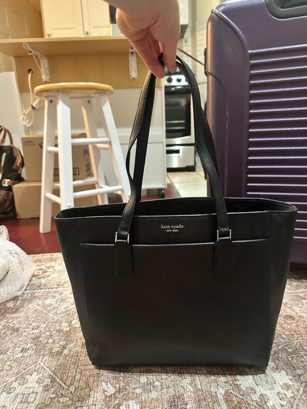 kate spade Black Leather Structured Tote